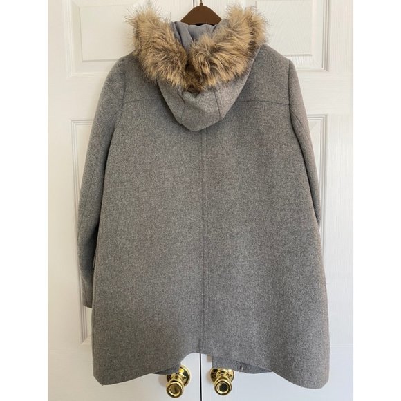 JCrew Wool Blend Faux-Fur Hooded Coat - Slate Gray - Size 8 - Discountinued - Picture 4 of 4